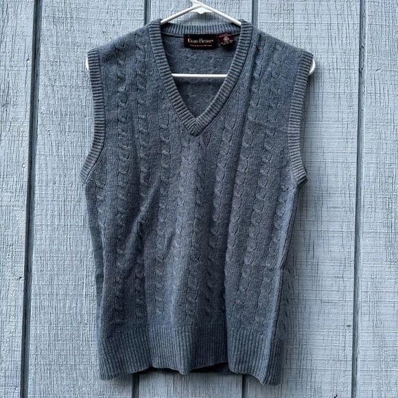 ❌SOLD❌Evan Picone Lambswool Sweater Vest Blue Cable Knit Sleeveless Pullover - Picture 1 of 11